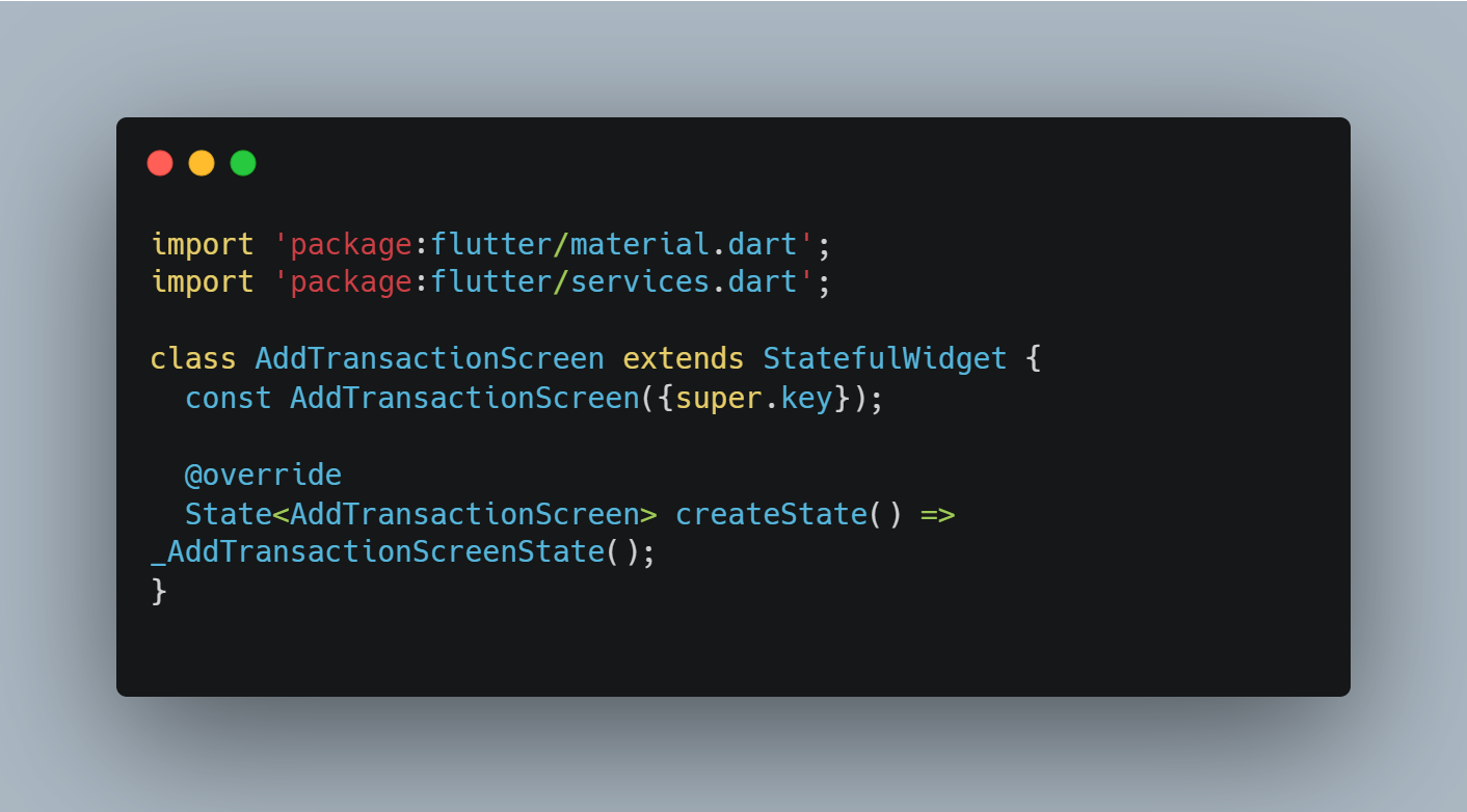 Screenshot kode kelas AddTransactionScreen